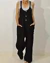 High Waist Wide Leg Overalls Jumpsuits Retro Plain Braces Overall Rompers with Button