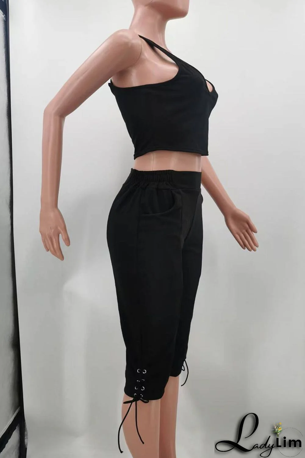 Blue Sexy Solid Split Joint V Neck Two Pieces