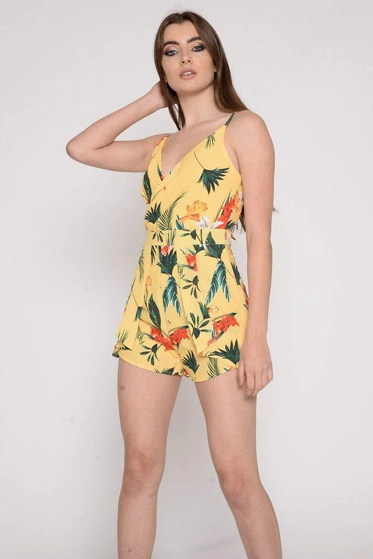 Tropical Yellow Wrap Playsuit Katch Me