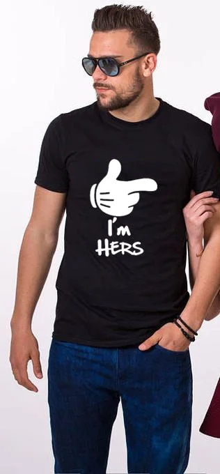 I'm Hers He Is Mine Couple T Shirt Harajuku Tumblr Garphic Tees Valentine Funny Couples T Shirt Matching Couple Shirt Clothing