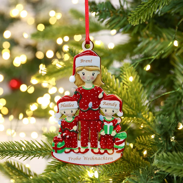 Holz Weihnachtsornament-Personalisierte 3 Namen Text Weinhachten Mutter & Kind-Kostüm Ornament