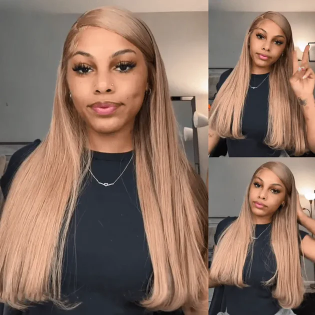 Light Flaxen Brown Silky Straight 13x4  Transparent Lace Front Wig