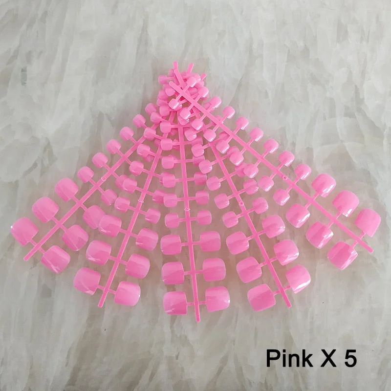 Nail Adhesives Included 5 Sets/bag Toe Short False Nail Tips Candy Color Toe Nails Full Cover Foot Fake Nails Art Tips-Nail Inspo