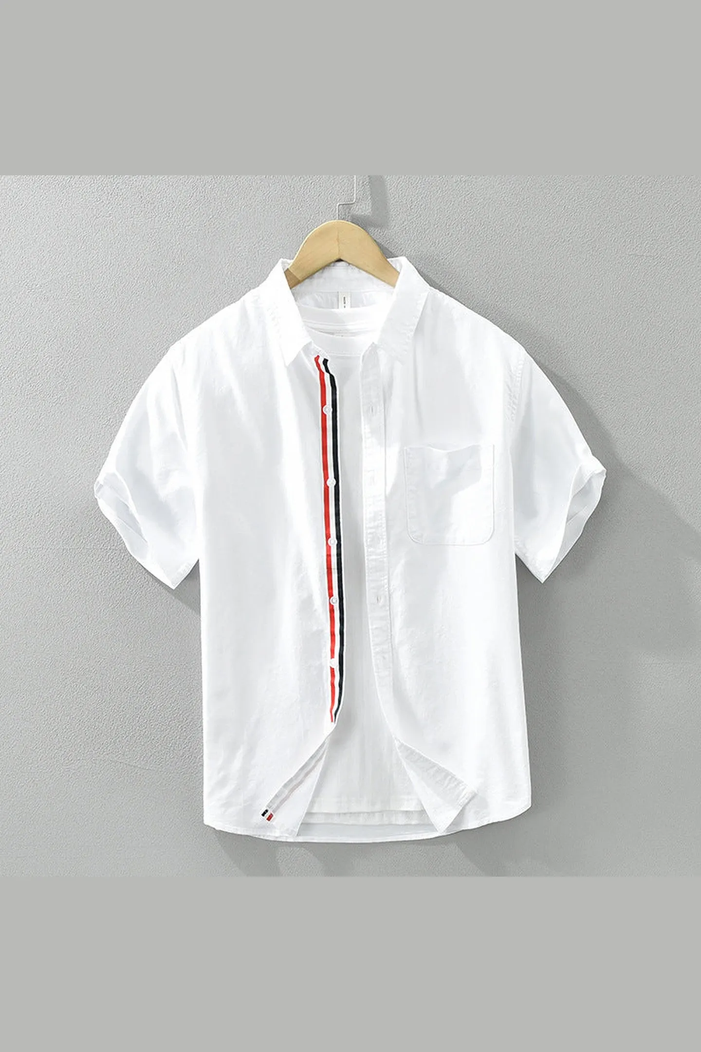 Men's Linen Short Sleeve Shirt &ndash; Striped Placket Summer Style
