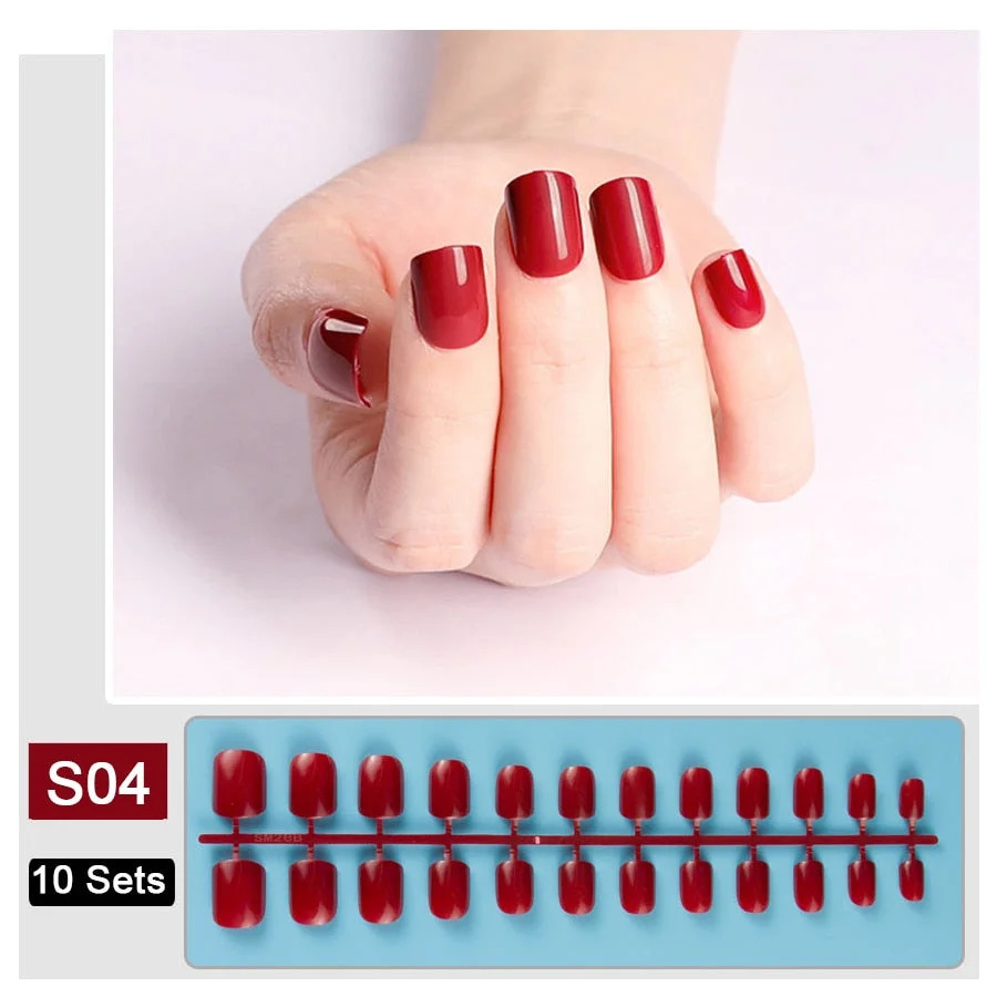 10 Sets/Pack Mixed Solid Colors Coffin Round Square Almond Shape False Nails Full Cover Nail Tips Short Fake Nails Tip Manicure-Nail Inspo