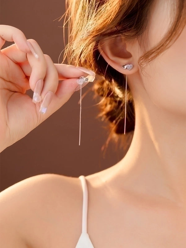1 Pair Fairy Style Casual Heart Shape Solid Color Inlay Copper Zircon Drop Earrings