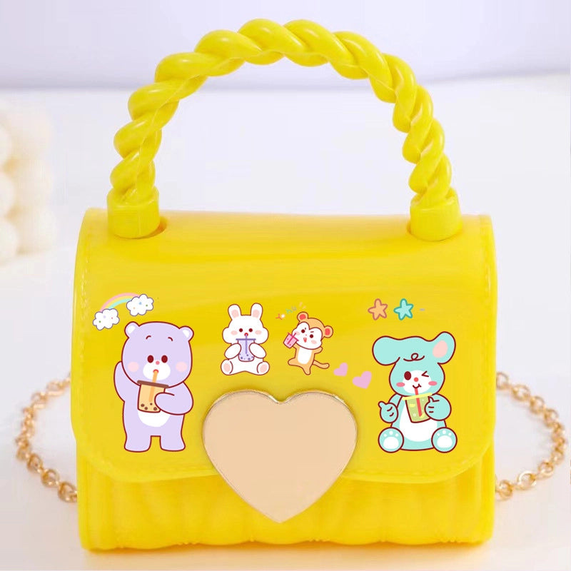 Kid’S Small PVC Cartoon Solid Color Cute Square Flip Cover Crossbody Bag