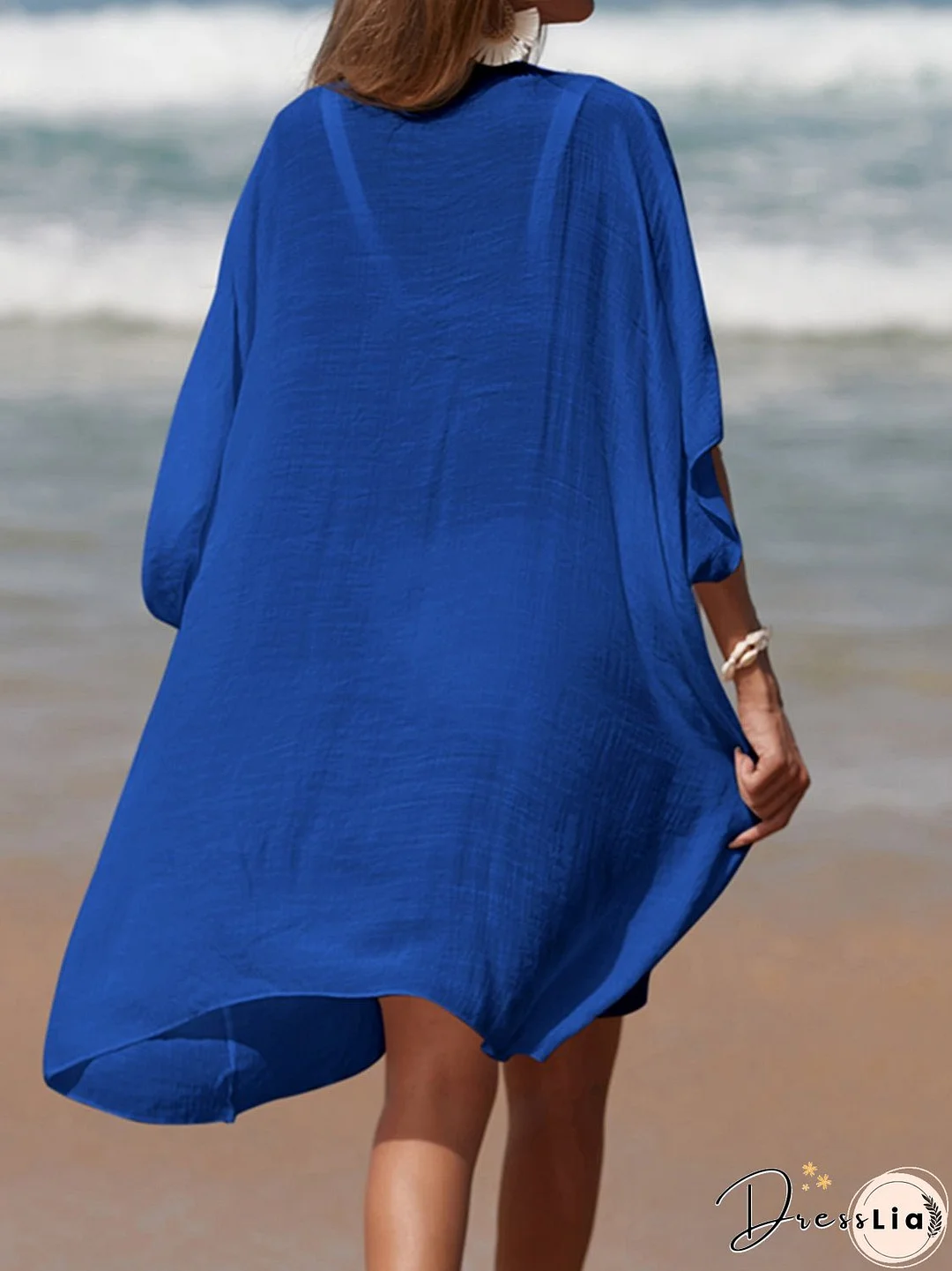 Cutout V-Neck Three-Quarter Sleeve Cover Up