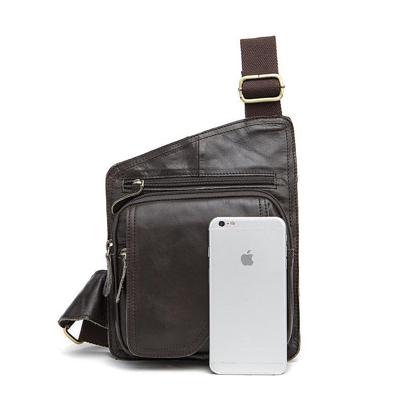 Irregular Design Men's Chest Bag Leather Solid Color Shoulder Bag Crossbody Bag