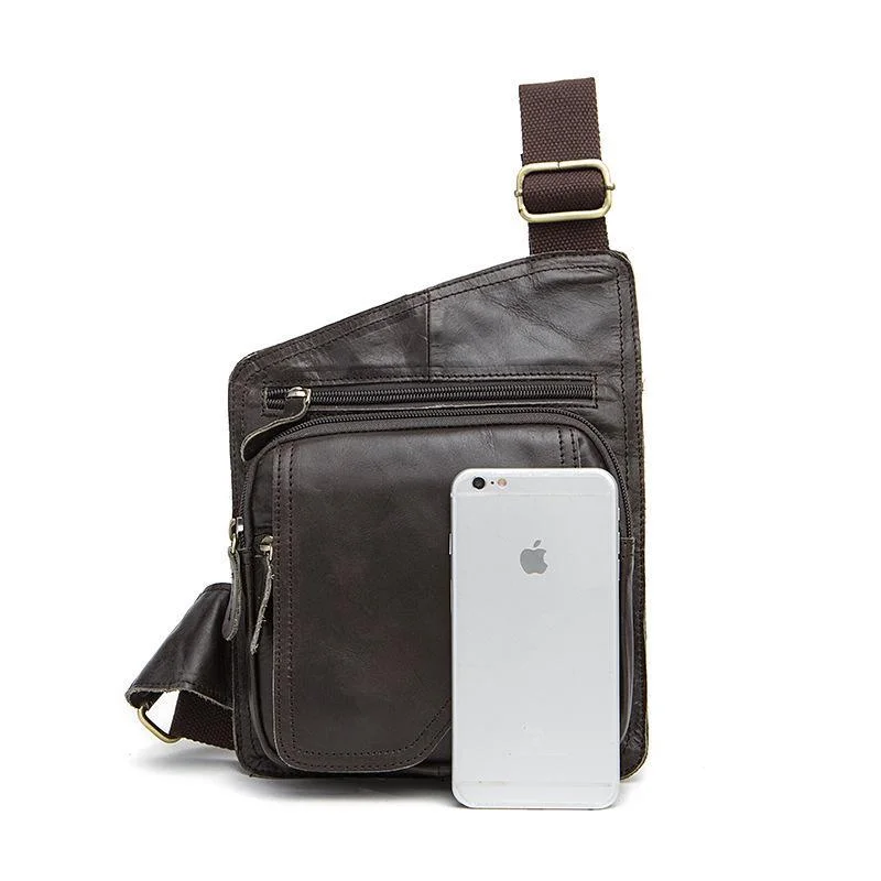 Irregular Design Men's Chest Bag Leather Solid Color Shoulder Bag Crossbody Bag