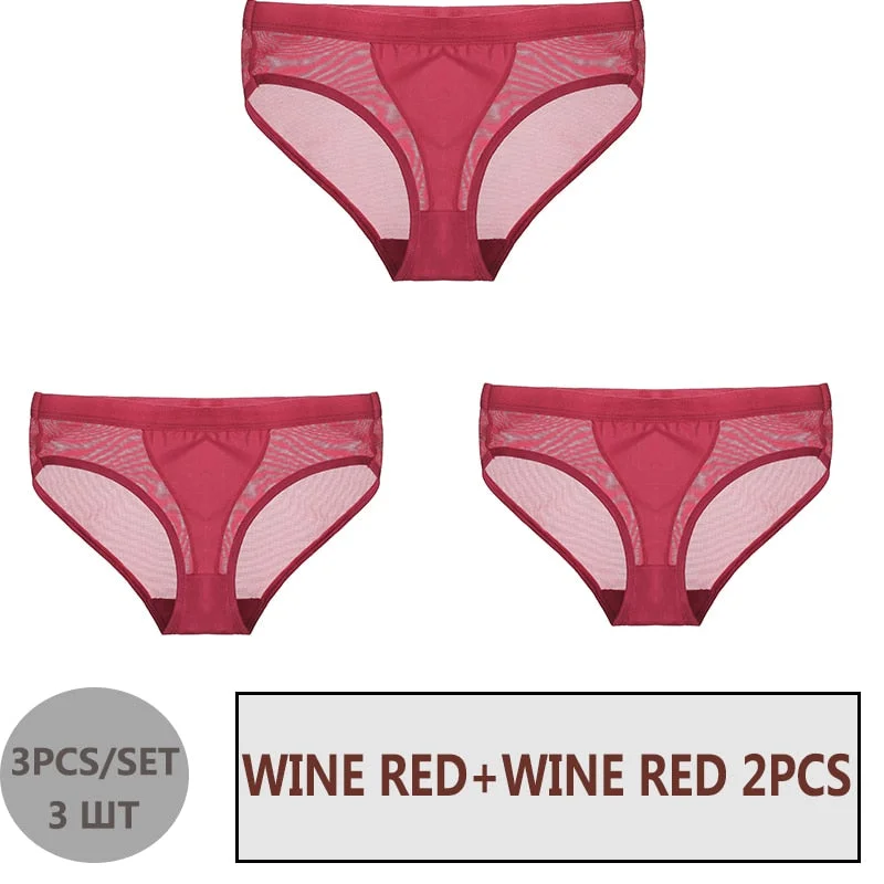 FINETOO 3PCS/Set Women Panties Sexy Mesh Lingerie Breathable Female Underwear For Woman Low-Rise Underpant Woman Panties Briefs