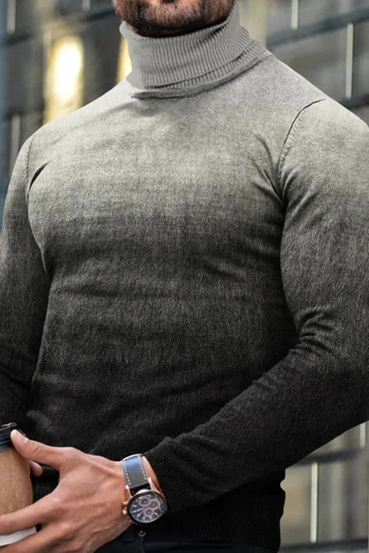 Tiboyz Men's Gradient Turtleneck Casual Long Sleeve T-Shirt