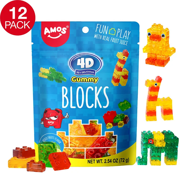 AMOS 4D Gummy Blocks  Candy Bricks, Edible Building Block for kids
