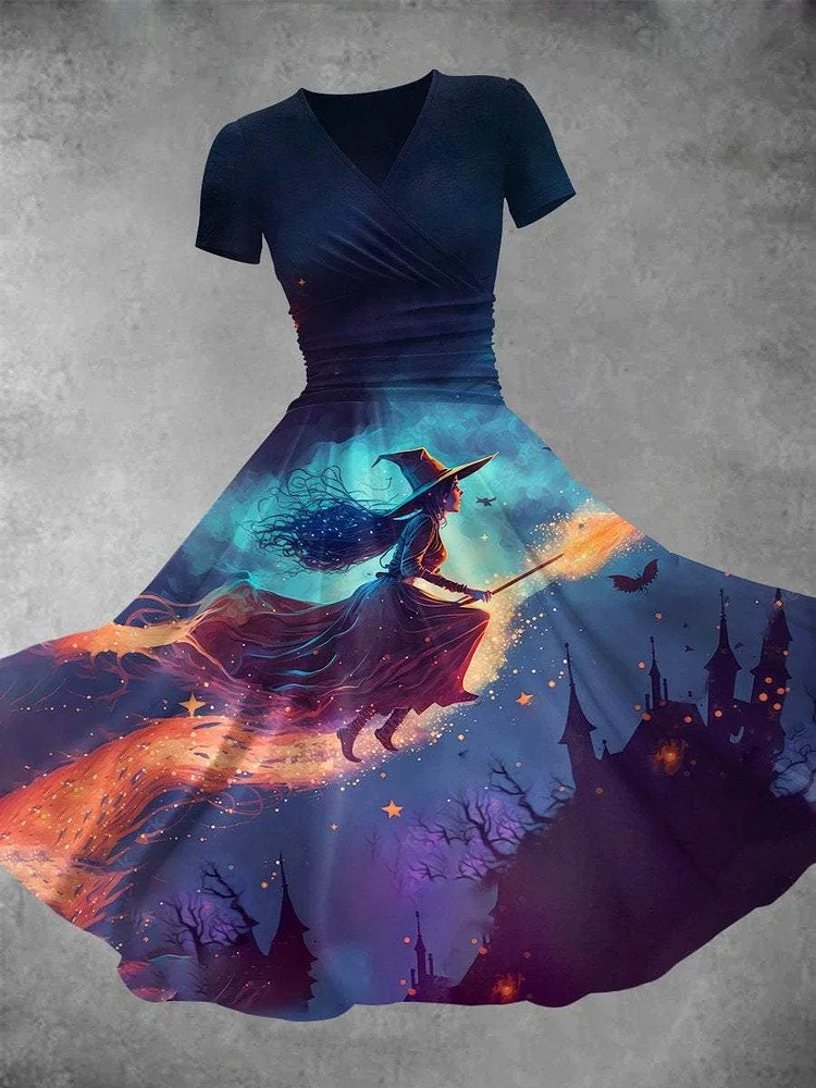 Women's Halloween Witch Print Maxi Dress