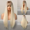 Ombre Black Blonde Long Straight Wigs with Bang Natural Hair Wig