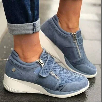 Qengg Women Casual Shoes 2020 New Fashion Wedge  Flat Shoes Zipper Lace Up Comfortable Ladies Sneakers Female Vulcanized Shoes