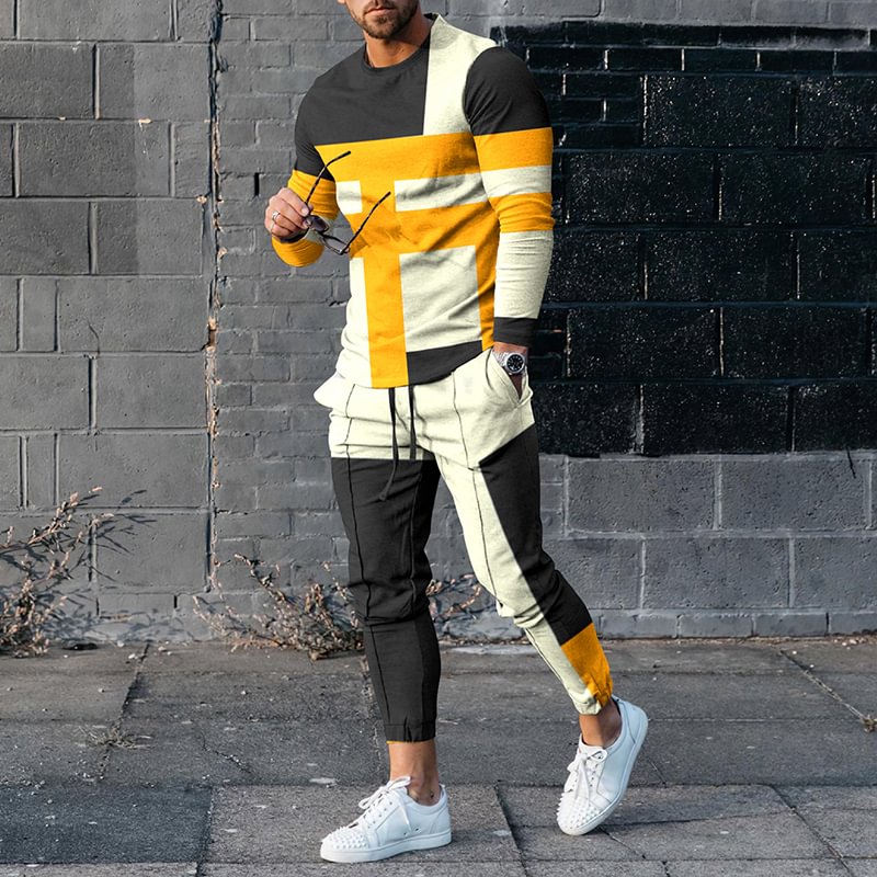 Avant-Garde Contrasting Geometry T-Shirt And Pants Co-Ord