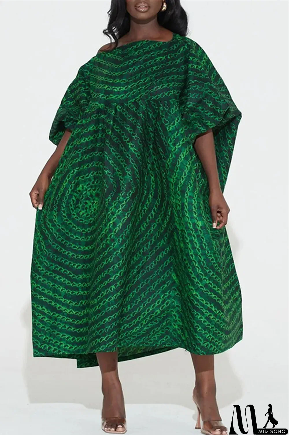 MidiSono - Green Fashion Casual Plus Size Print Patchwork O Neck Short Sleeve Dress