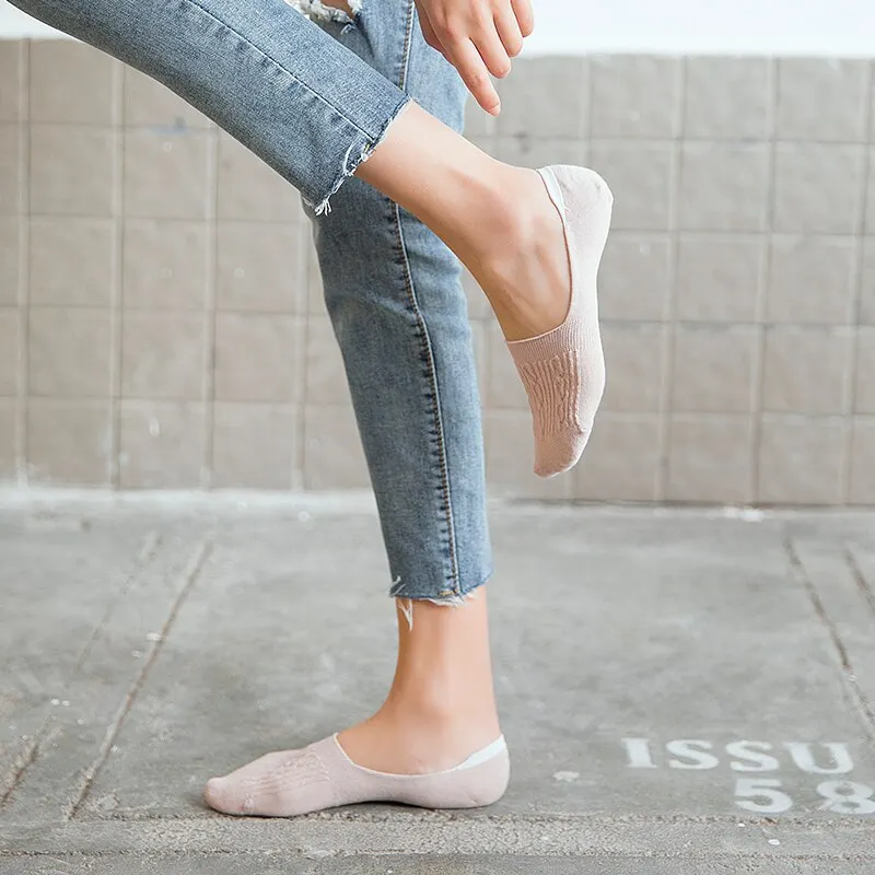 Candy Color Invisible Non-slip Low Cut Socks Fashion Women Casual Cotton Breathable Ankle Boat Socks 5Pairs
