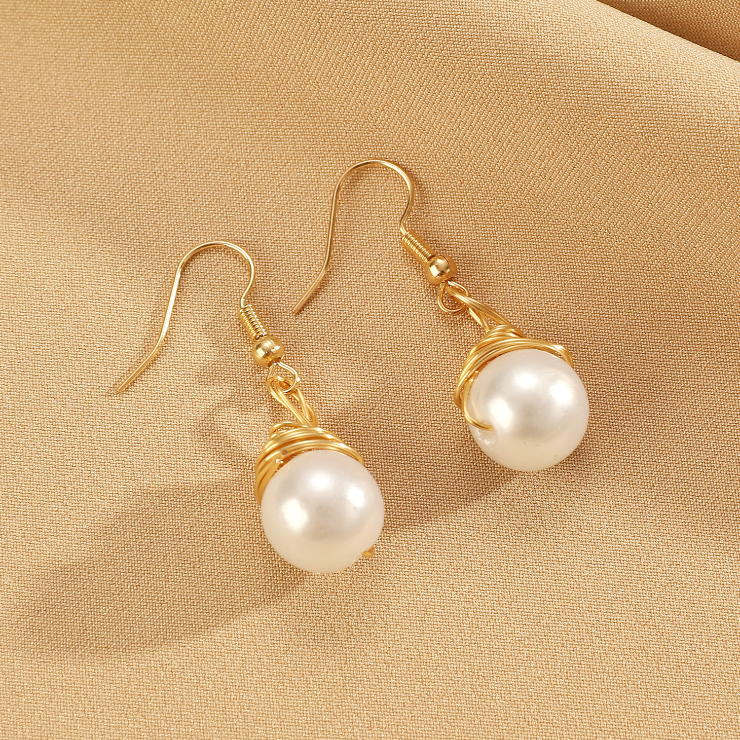Drop Imitation Turquoise Pearl Gold-Plated Earrings