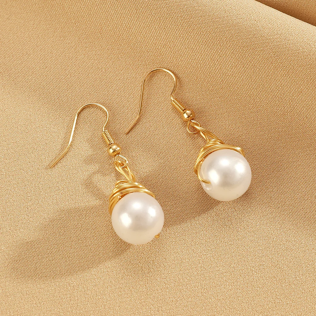 Drop Imitation Turquoise Pearl Gold-Plated Earrings