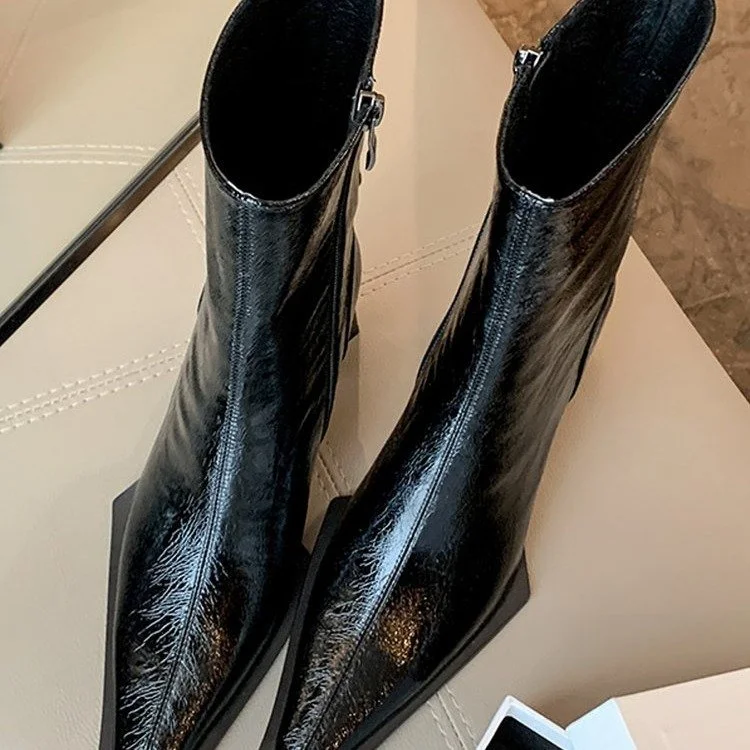 Yyvonne Design 2025 Autumn And Winter New Small Square Head Thick Heel High Heel Boots Martin Boots High Heels High Heels Fashion Boots