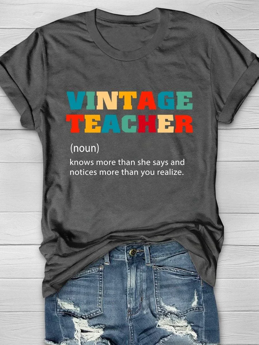 Vintage Teacher Print Short Sleeve T-shirt