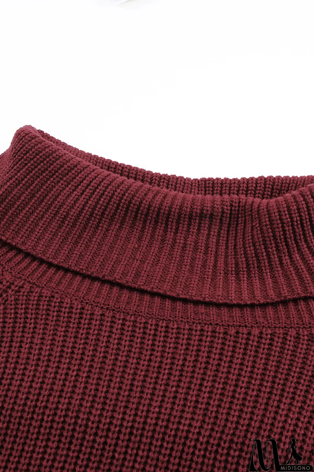 MidiSono - Red Ribbed Knit Foldover Off Shoulder Sweater