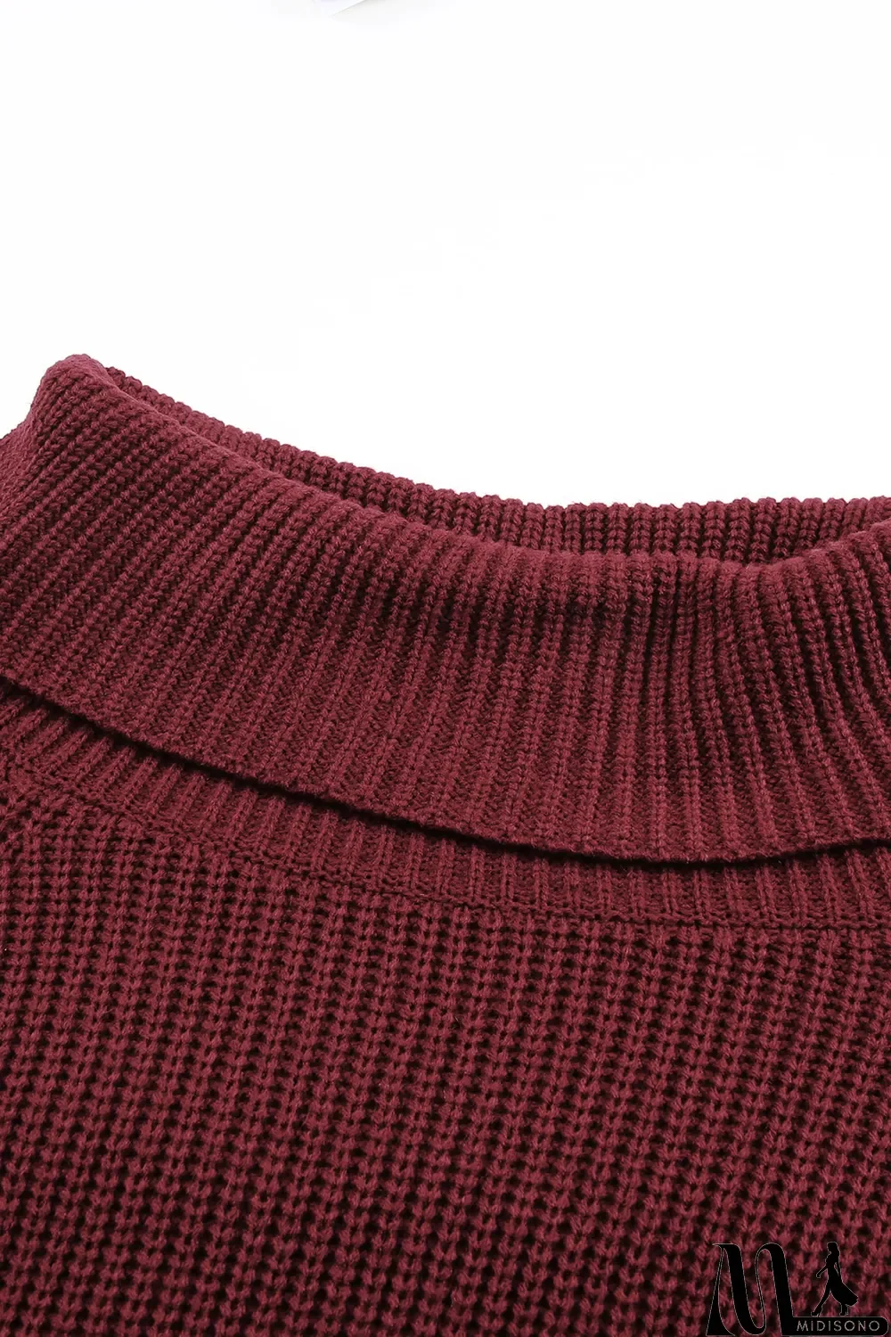 MidiSono - Red Ribbed Knit Foldover Off Shoulder Sweater