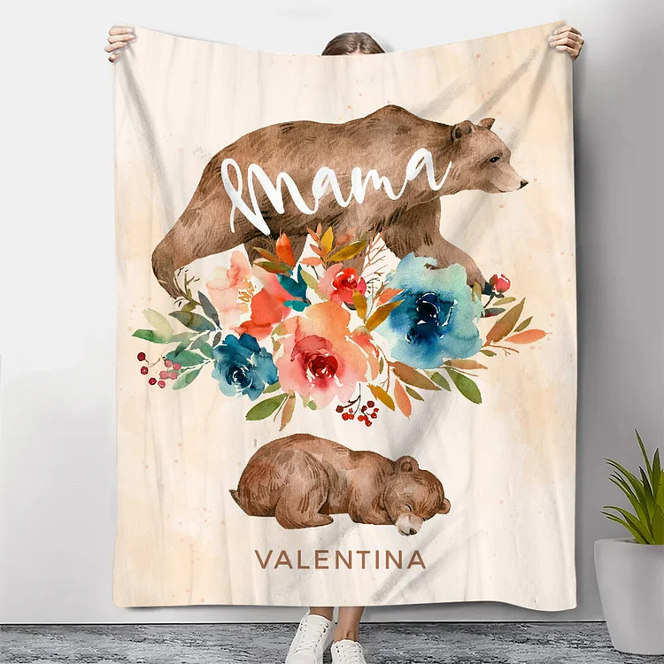 Kettenmachen Personalisierbarer 1 Name Bunt Blume Mama Bär Decke - Geschenk für Mutter