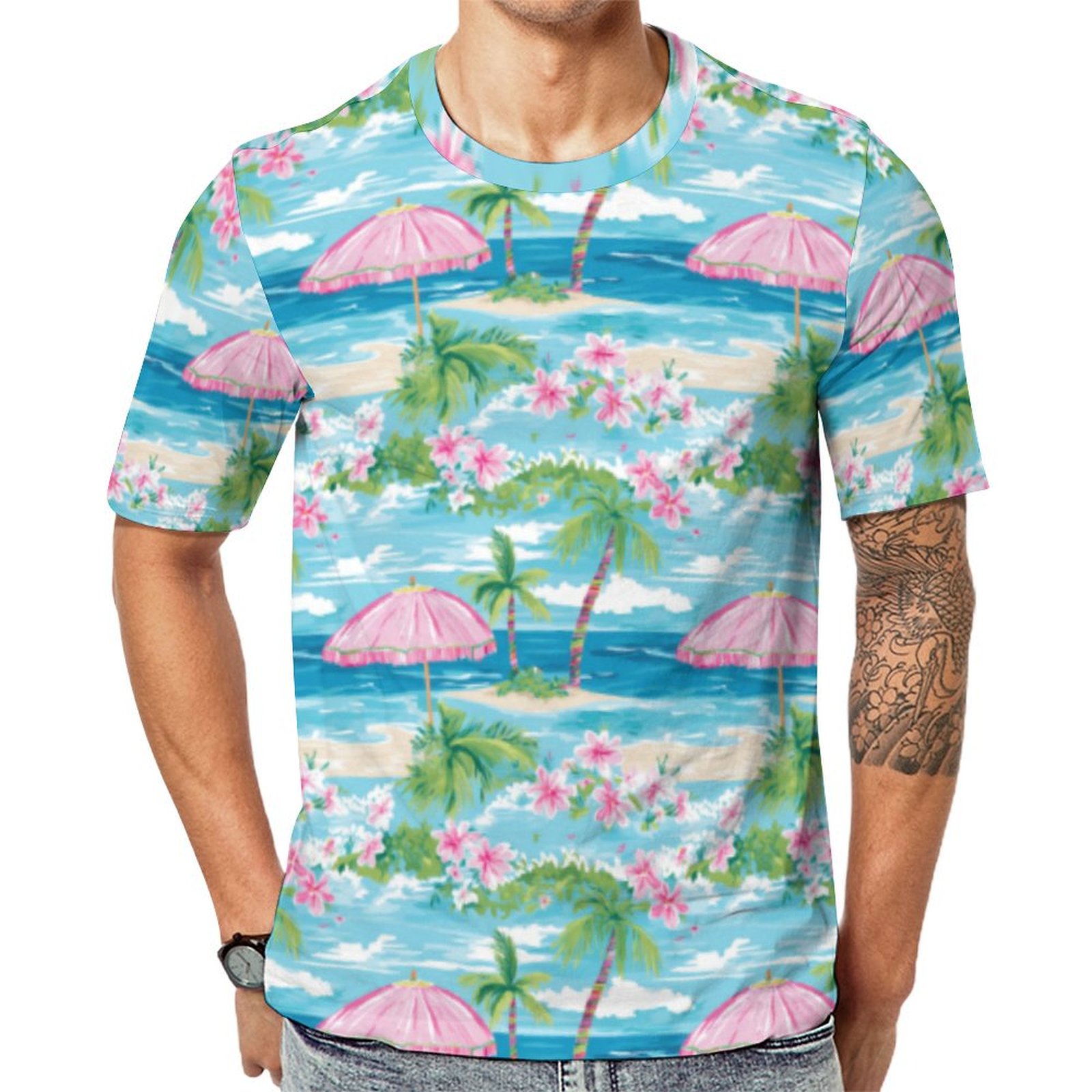 Preppy Summer Beach Umbrella Short Sleeve Print Unisex Tshirt Summer Casual Tees for Men and Women Coolcoshirts