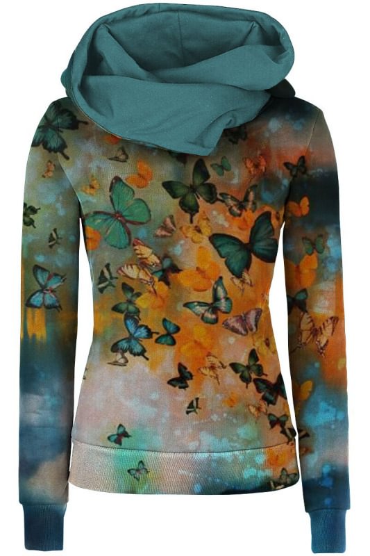 Retro butterfly printed casual hoodies tops coat