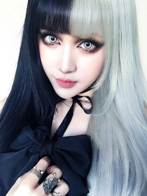Long Lolita Wigs Black And White Straight Lolita Hair Wigs With Bangs Novameme