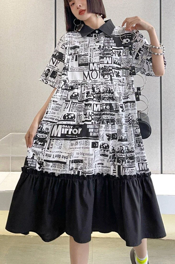 French Print Patchwork Cotton Turn-down Collar Summer Dresses