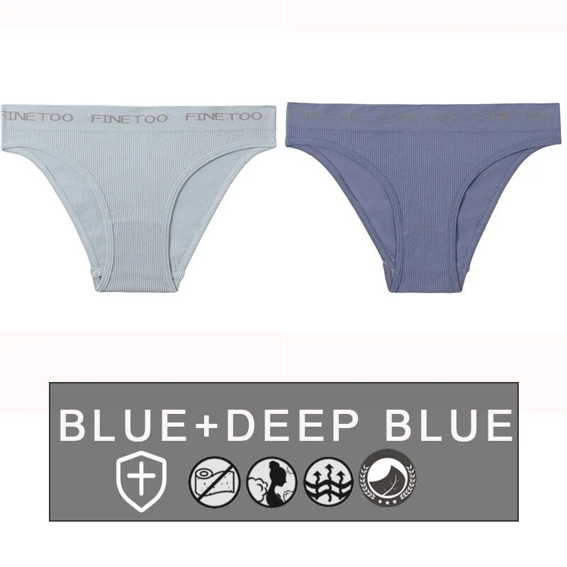 FINETOO 2PCS/Set Women's Seamless Panties Midi-Waist Femme Underpants Briefs Underwear Lingerie Letter Printed 9 Colors Pantys