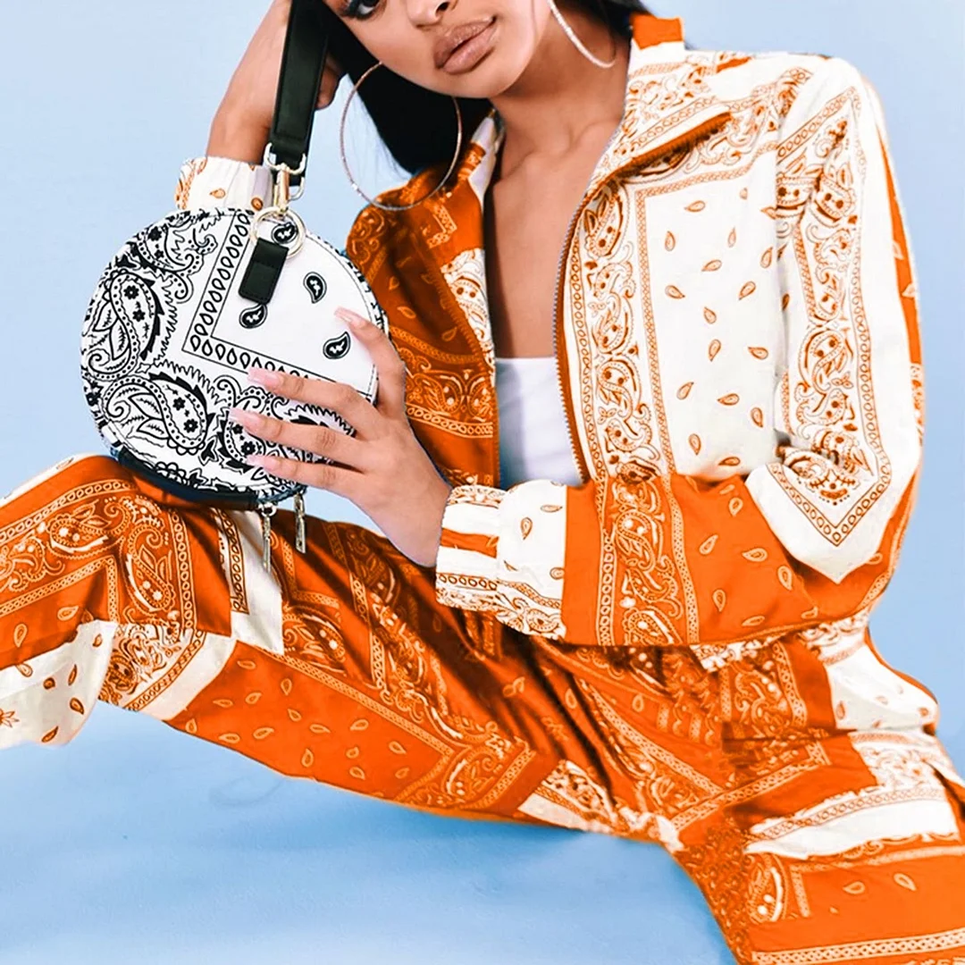 Fashion Printed Two-piece Clothes Set Women Streetwear Zipper Long Sleeve Short Coats+Joggers Sweatpants Autumn Spring Outfits