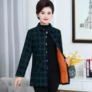 Plus Size Women Coats Winter Warm Blouses Camisa Femininas Long Sleeve Thick Velvet Plaid Shirt Flannel Shirts Full Cotton Top