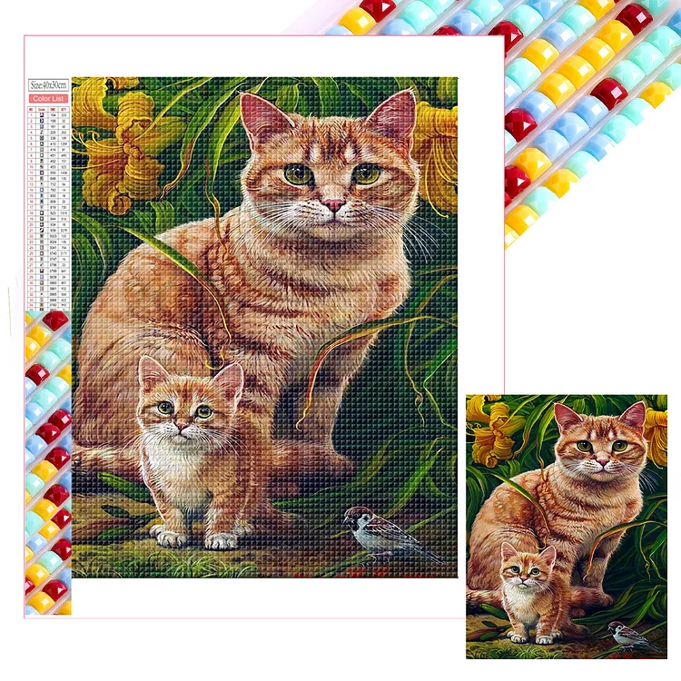 Full Square Diamond Painting - Mother And Child Cat 30*40CM