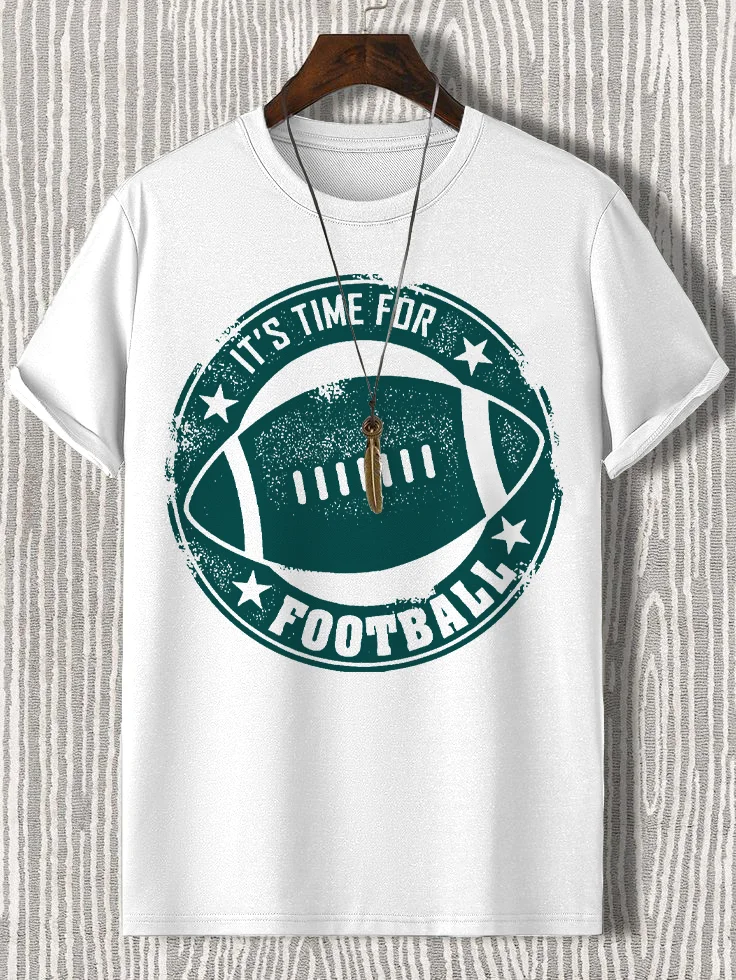 Men's It's Time For Football Graphic Print Cotton Casual T-Shirt