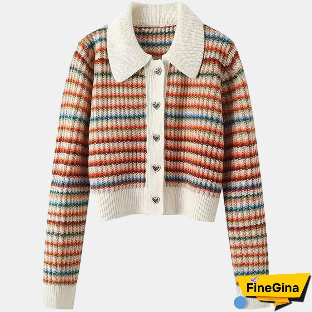 Colorblock Stripe Rainbow Cardigan Sweater