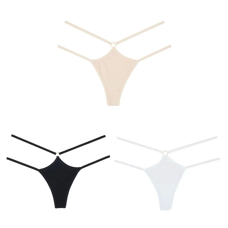 Sexy Women G-String Cotton Panties Lingerie Thin Strap Soft Breathable T back Female Low Rise Hollow Out Thong 3 Pcs Underwear