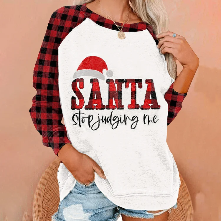 Wearshes Santa Stop Judging Me Plaid Sweatshirt