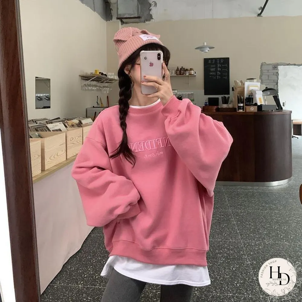 French Vintage Full Sleeve Sweatshirt Streetwear New Trendy Loose Fake Two Pullover 90S