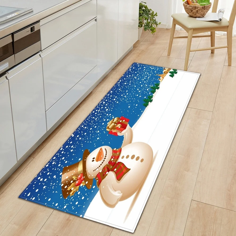 Christmas Pattern Kitchen Mat For Floor Entrance Doormat Home Bedroom Hallway Long Carpet Bathroom Anti-Slip Absorbent Rug