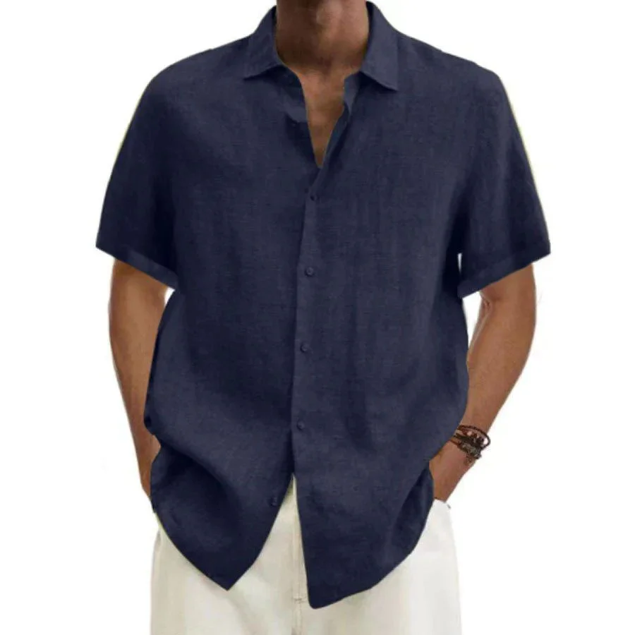 Men's Casual Short Sleeve Cotton Linen Shirt-inspireuse