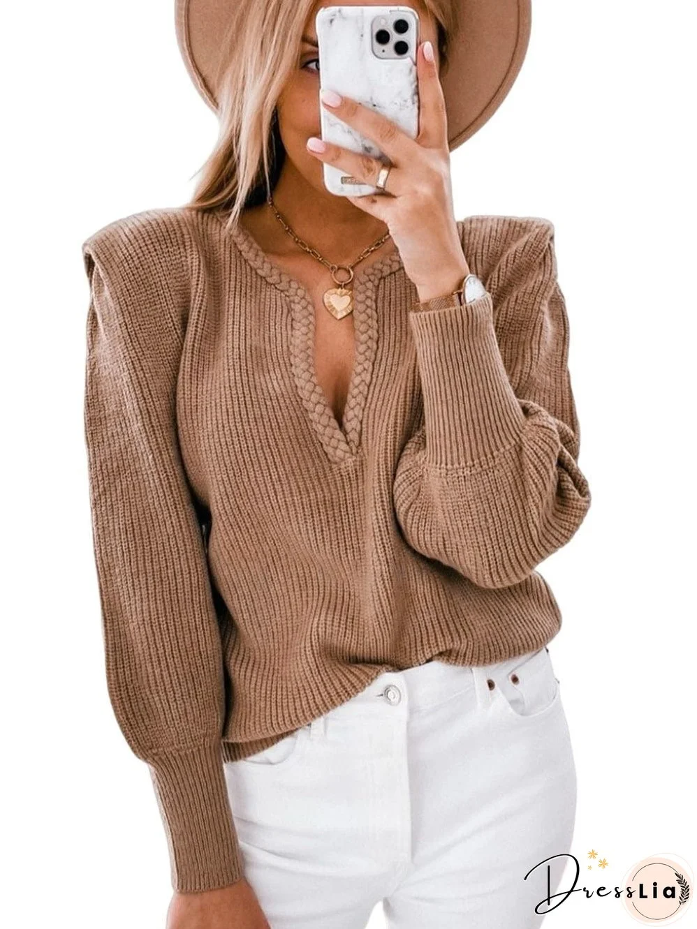 Woven Detail Knit Sweater
