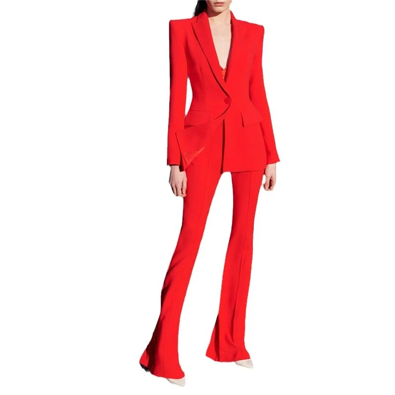 Nigikala Nigikala Star Professional Fashion Fashion A Buckle Button Long Suit + Horn Pants Set Two Sets