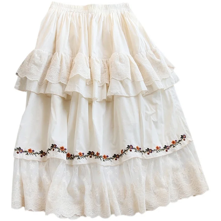 Queenfunky cottagecore style Cute Lace Frill Skirt QueenFunky