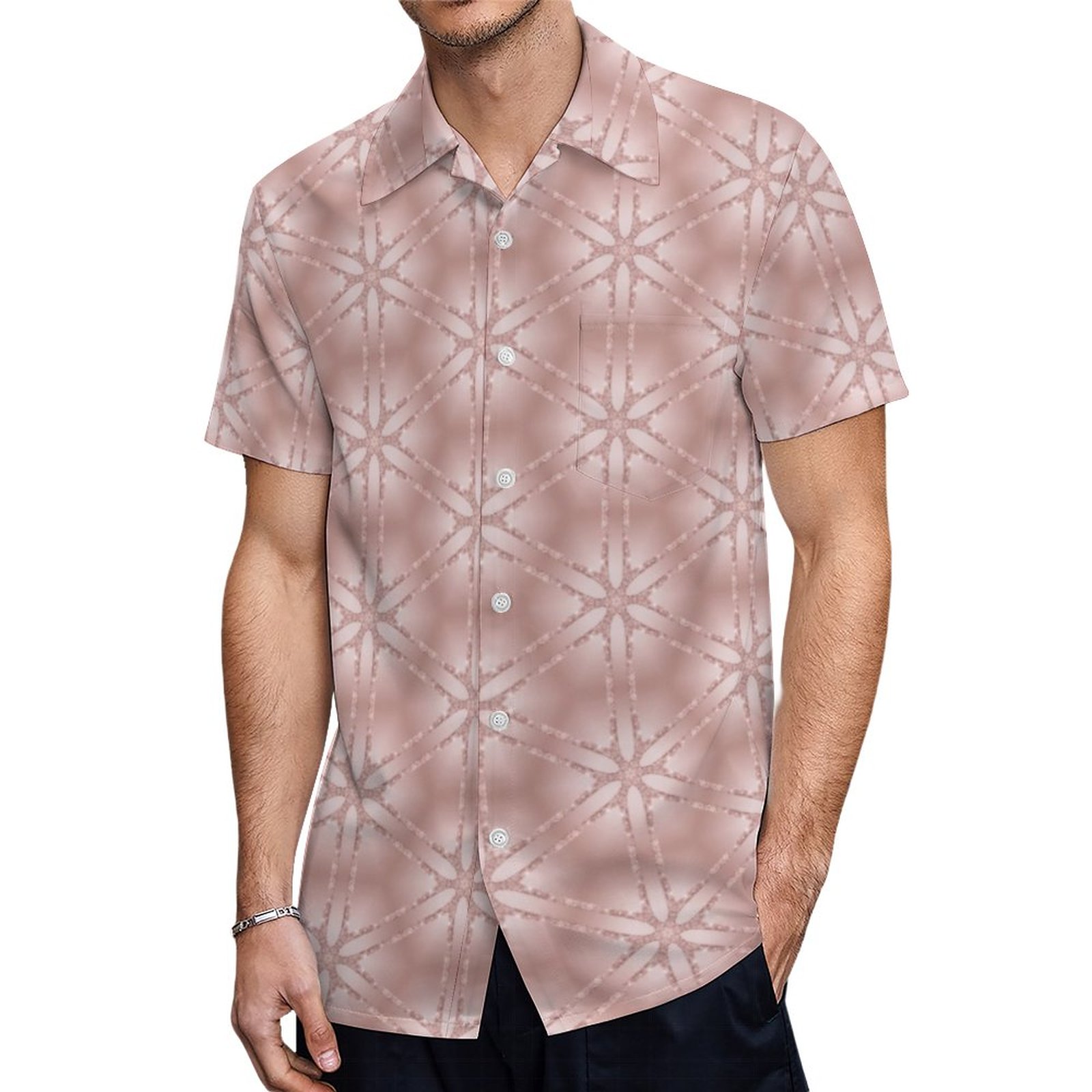 Rose Gold Glitter Girly Geometric Pattern Hawaiian Shirt Mens Button Down Tropical Hawaii Beach Shirts