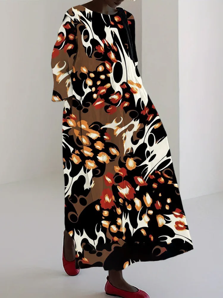 African Ethnic Floral Print Women's Linen Dress